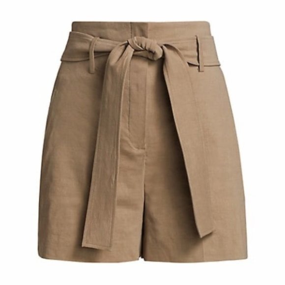 NWT THEORY Belted Linen Blend Shorts - Picture 3 of 9